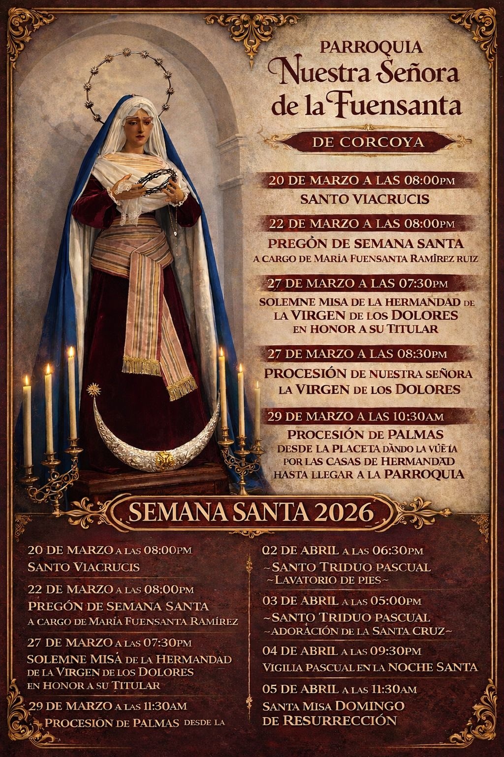 semana santa 2026 y actos cuaresmales corcoya