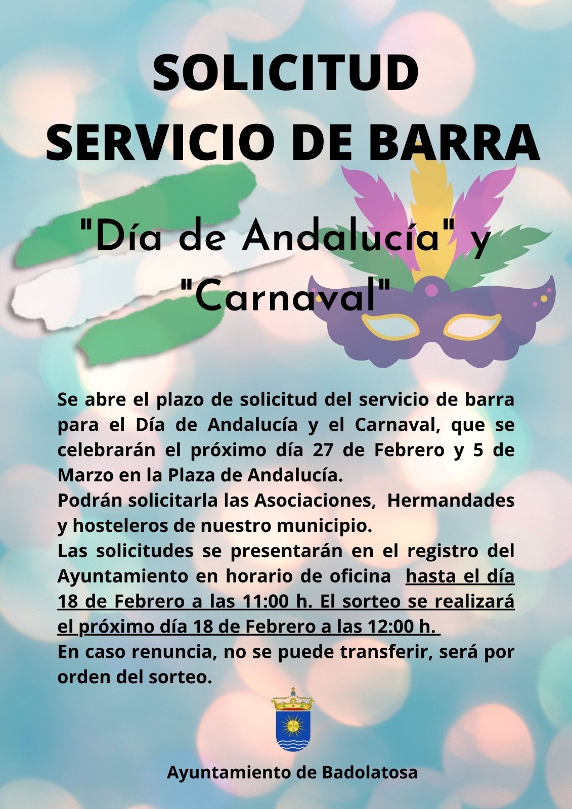 cartel solicitud servicio de barra carnaval