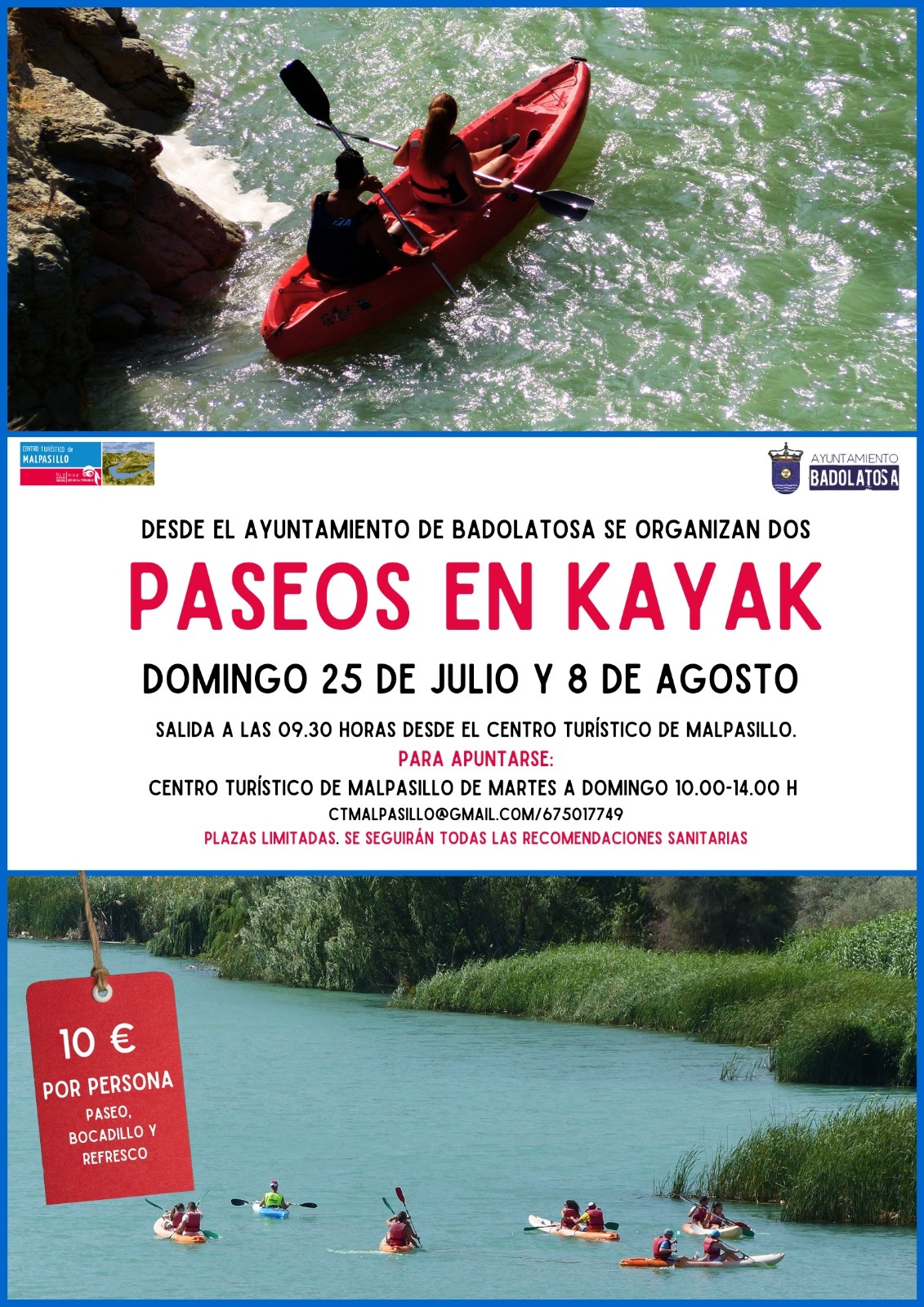 paseos en kayak 25 julio y 8 agosto